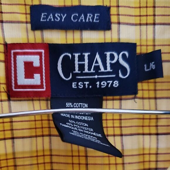 Chaps Easy Care Men's Yellow Check Short Sleeve Button Down Shirt - Picture 3 of 3
